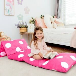 Butterfly Craze Floor Pillow Case Queen Bed Lounger Cover, Polka Pink